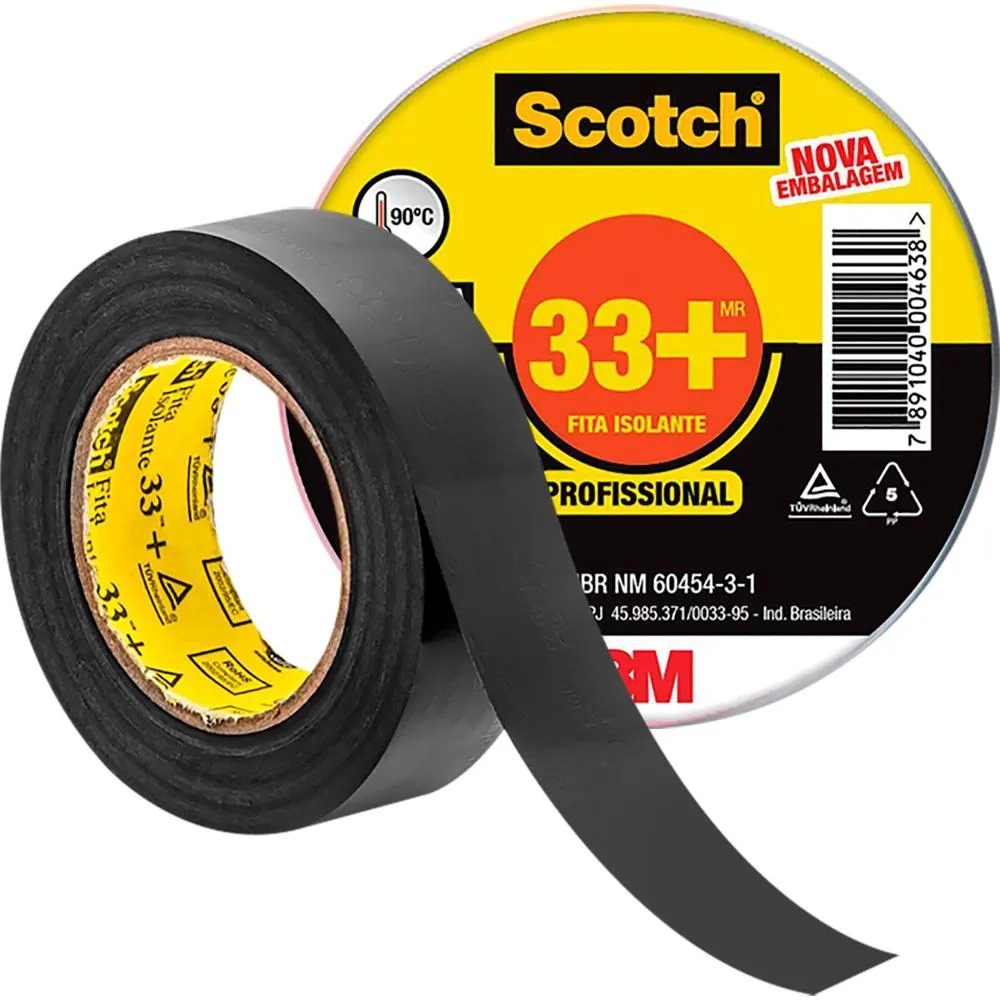 Fita Isolante Scotch 33+ Preta 20M - 3M - Fita Isolante Scotch 33
