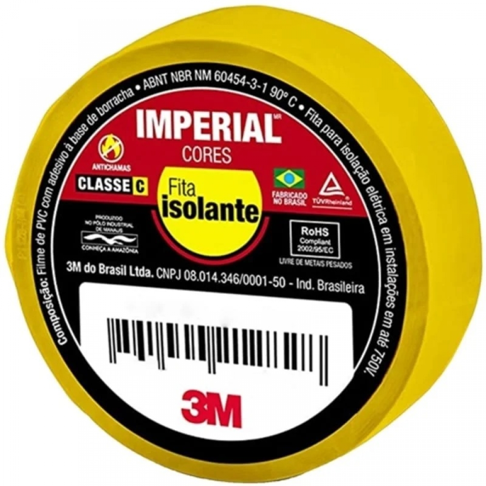 Fita Isolante 3M™ Imperial Cores 18mmx10  Pacote com 10un - Fita Isolante Cores Amarela